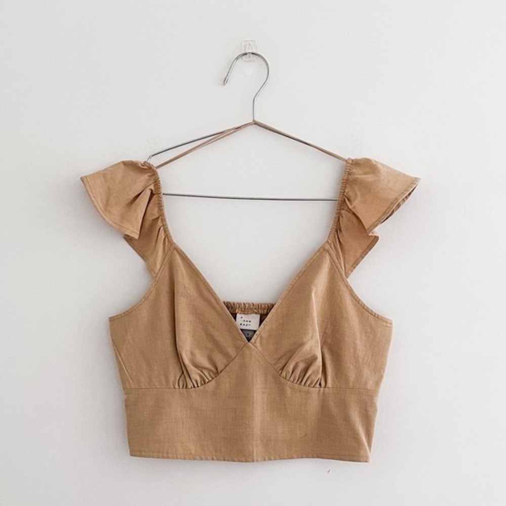 A New Day Cropped Ruffle Sleeve Top Cotton Rayon Smocked Back Boho Size XL NWOT